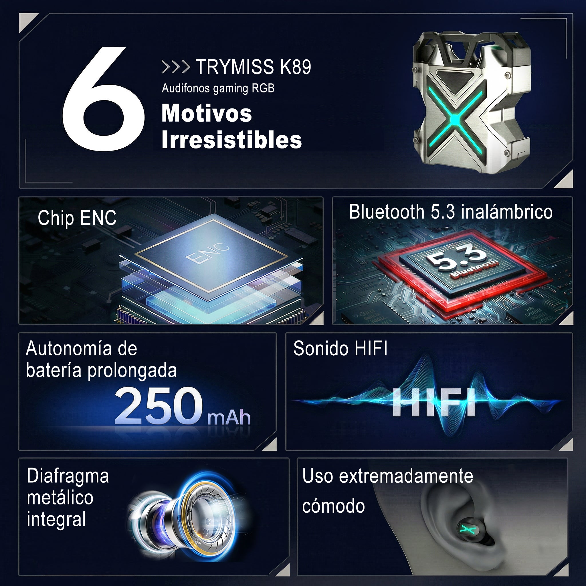 Trymiss K89 Gamer Audífonos Bluetooth